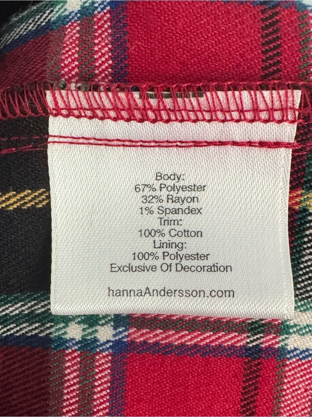 HANNA ANDERSSON 130 Dress, Red Plaid, Smocked, Black Velvet  8 holiday Christmas